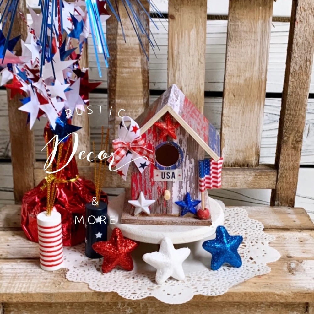 COPY - ❤️🤍💙  Patriotic Mini Bird House Tier Tray Decor
